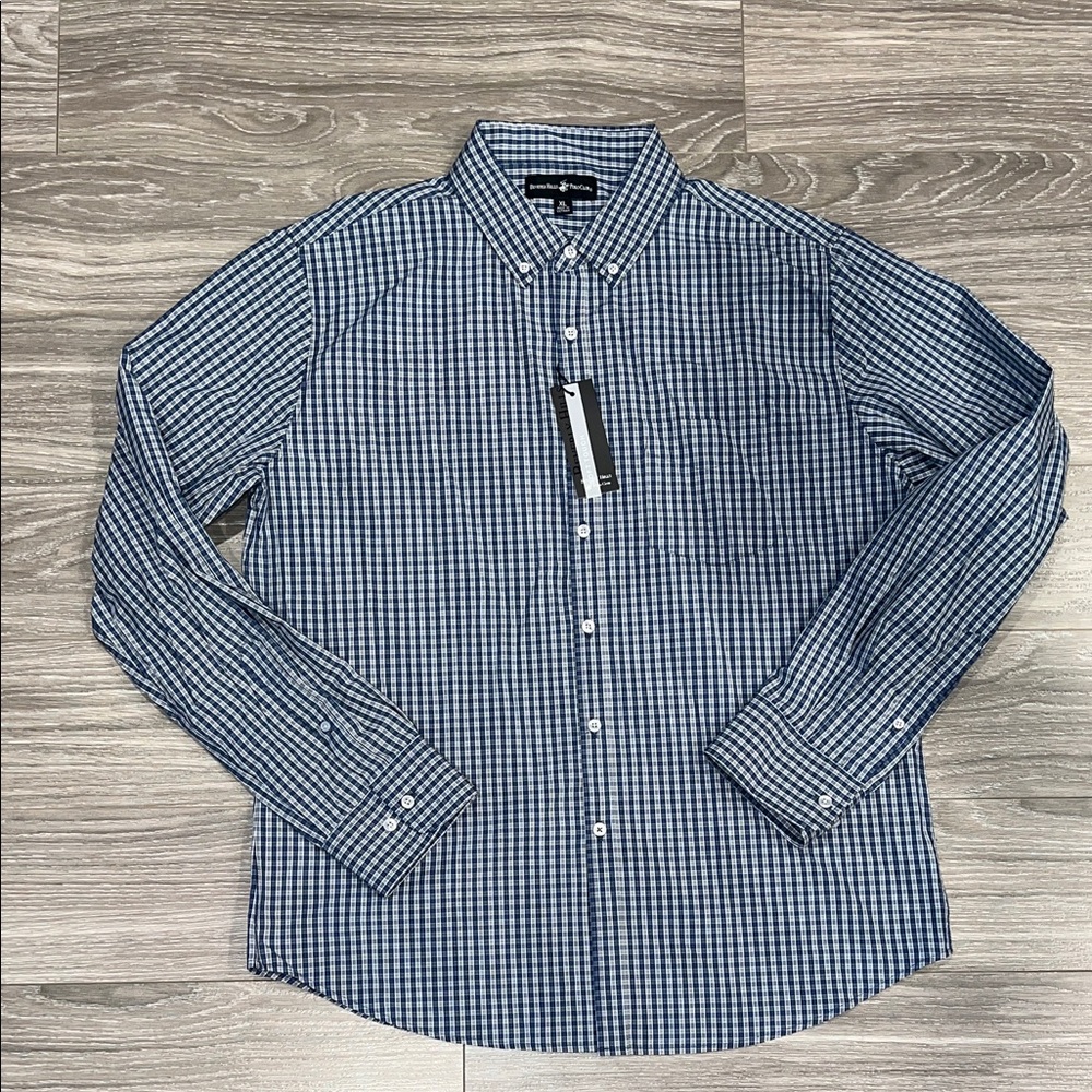 Beverly Hills Polo Club Navy Checkered Button Down Shirt